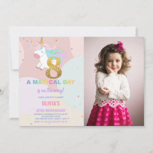 8:e födelsedag Unicorn Birthday Inbjudningar med f