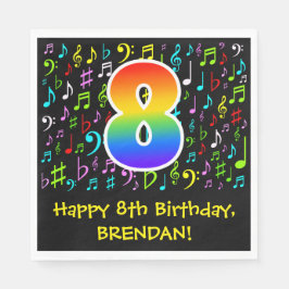 8:e födelsedagen - Färgstarka musiksymboler, regnb Pappersservett