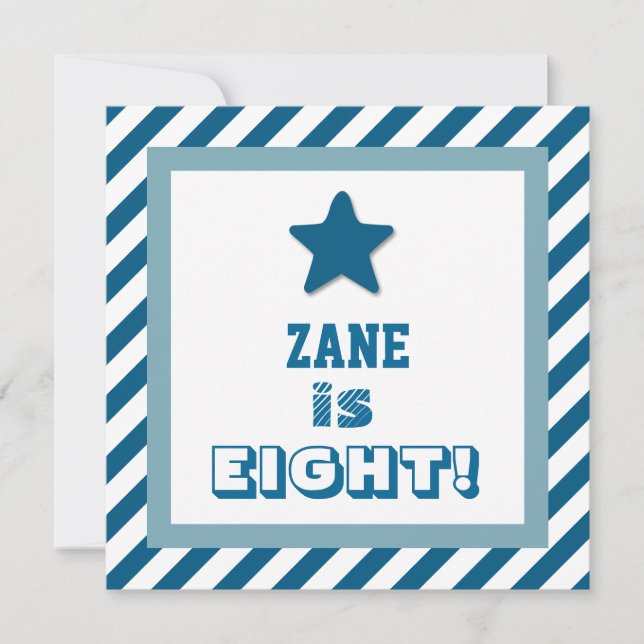 8:e födelsedagen Festive Blue Rand Blue Star V07 Inbjudningar (Framsida)