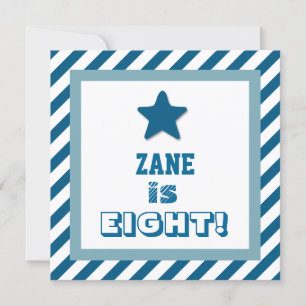 8:e födelsedagen Festive Blue Rand Blue Star V07 Inbjudningar
