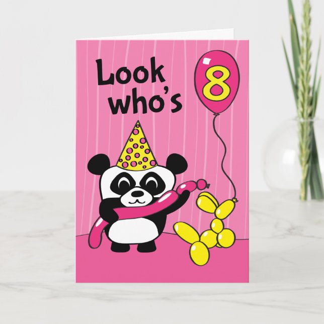 8:e födelsedagen - Flickpanda med ballonger Kort (Framsida)