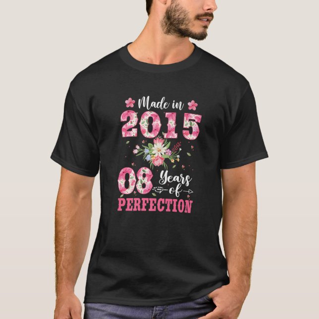 8:e födelsedagen för kvinnors Blommigt 2015 T Shirt (Framsida)