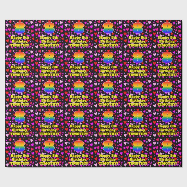 8:e födelsedagen: Loving Hearts Mönster, regnbåge  Presentpapper (Seam)