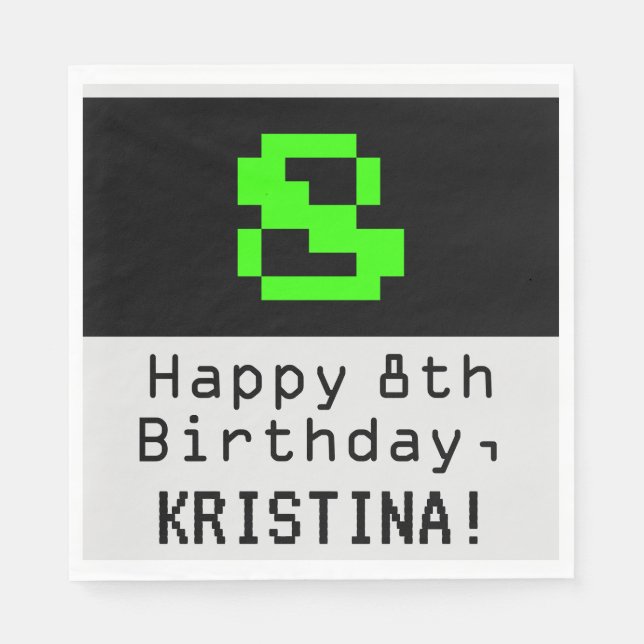 8:e födelsedagen - Nerdy/Geeky Stil "8" & Namn Pappersservett (Framsidan)