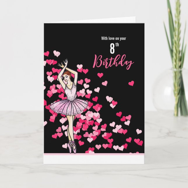 8:e födelsedagen Önskemål Ballerina Rosa Dress Kort (Framsida)