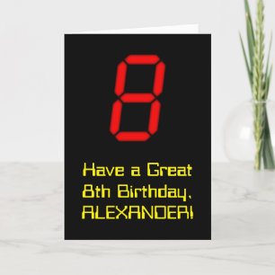 8:e födelsedagen: Red Digital Clock Stil "8" + Nam Kort