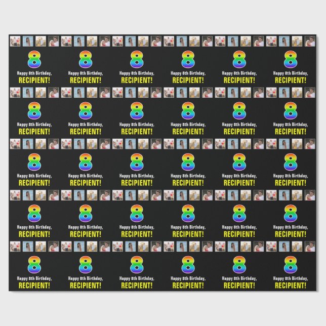 8:e födelsedagen: regnbåge "8"; Anpassningsbar Fot Presentpapper (Platt)