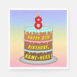 8:e födelsedagen: Roligt Cake and Candle + Custom Pappersservett
