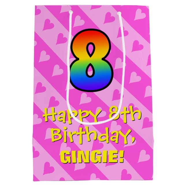 8:e födelsedagen: Roligt Rosa Hearts Rand & Rainbo (Baksidan)