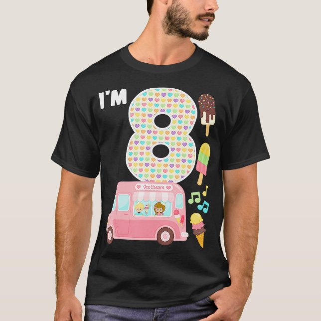 8:e födelsedagsbesättningen Ice Cream Lastbil Im 8 T Shirt (Framsida)