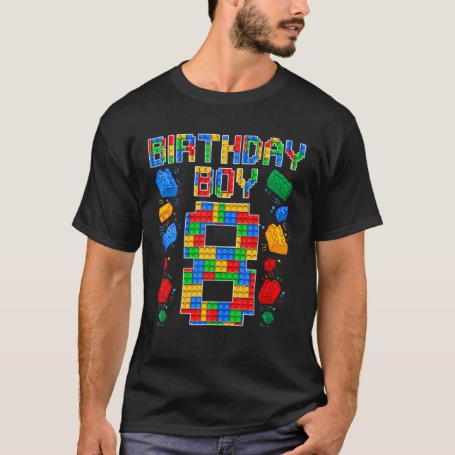 8:e födelsedagsbyggaren 8 års gammal blockbuil t shirt (Framsida)