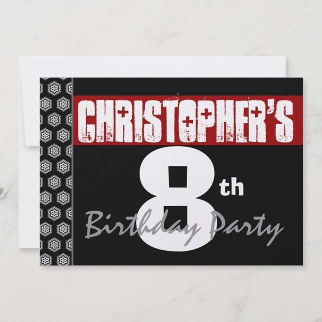 8:e födelsedagsdagen Modern för honom Röd vit svar Inbjudningar (Framsida)