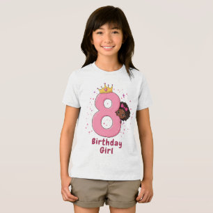 8:e födelsedagsflicka med Krona och Rosa nummer T Shirt