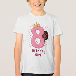 8:e födelsedagsflicka med Krona och Rosa nummer T Shirt