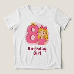 8:e födelsedagsflickan med Krona och Bow T Shirt