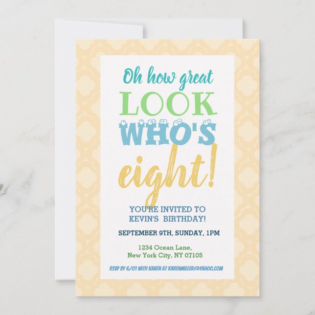 8:e födelsedagsinbjudan, formulering inbjudningar (Framsida)