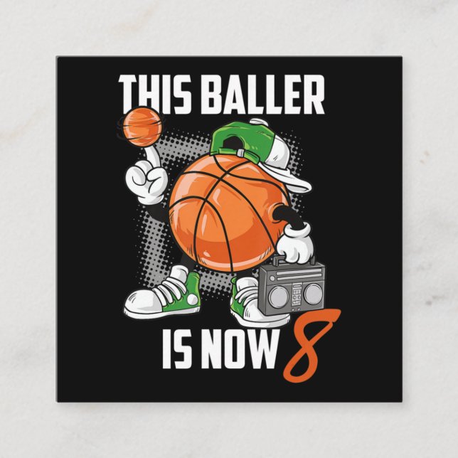 8:e födelsedagspresenten Basketball Player 8 år ga Fyrkantigt Visitkort (Framsida)