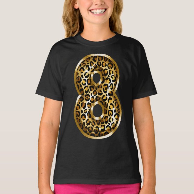 8:e födelsedagspressen Gift Leopard Animal Print K T Shirt (Framsida)