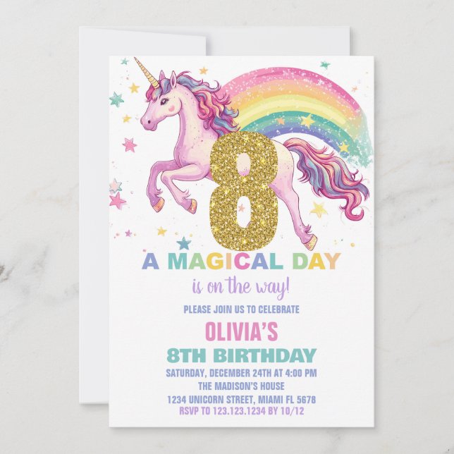 8:e inbjudan till Unicorn Birthday (Framsida)