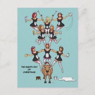8:e juldagen (8:e Maids a-Milking) vykort