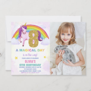 8:e regnbåge, Unicorn Birthday-inbjudan med foto Inbjudningar