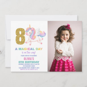 8:e regnbåge, Unicorn Birthday-inbjudan med foto Inbjudningar