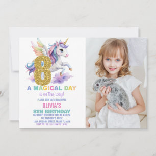 8:e regnbåge, Unicorn Birthday-inbjudan med foto Inbjudningar