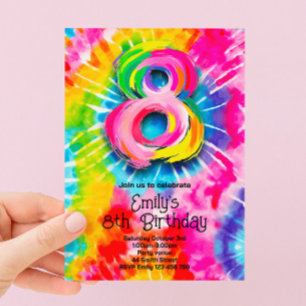 8:e Tie Dye Födelsedagen Inbjudningar
