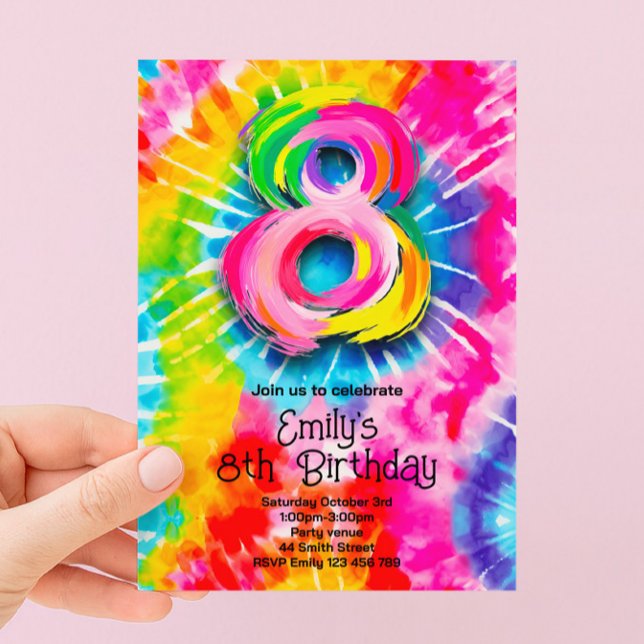 8:e Tie Dye Födelsedagen Inbjudningar (Skapare uppladdad)