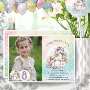 8:e Unicorn Party Pastel Rainbow Party Inbjudningar