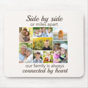 8 familjefoto collage sammankopplade genom hjärta musmatta