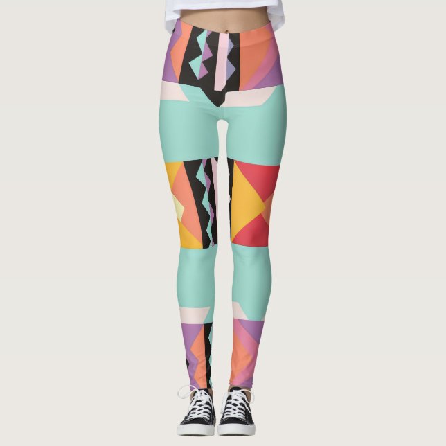 8 färgat rand och trianglar leggings (Framsida)