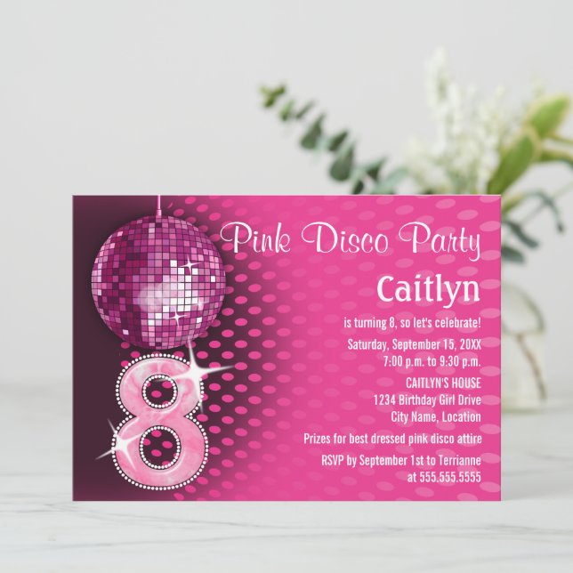 8 Födelsedag Rosa Disco Party Inbjudningar (Stående Fram)