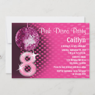 8 Födelsedag Rosa Disco Party Inbjudningar