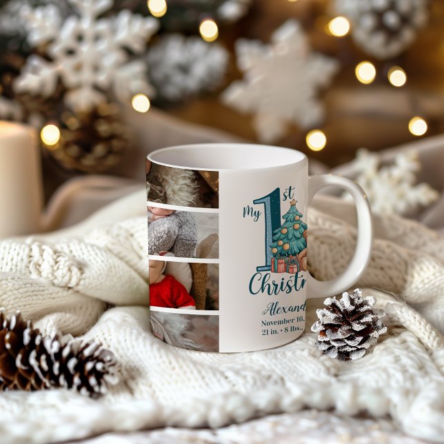 8 Foto Blå Teddy Baby 1:a julen Kaffemugg (Skapare uppladdad)