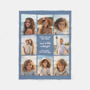 8 Foto Collage Anpassad Text - Denimblå Fleecefilt
