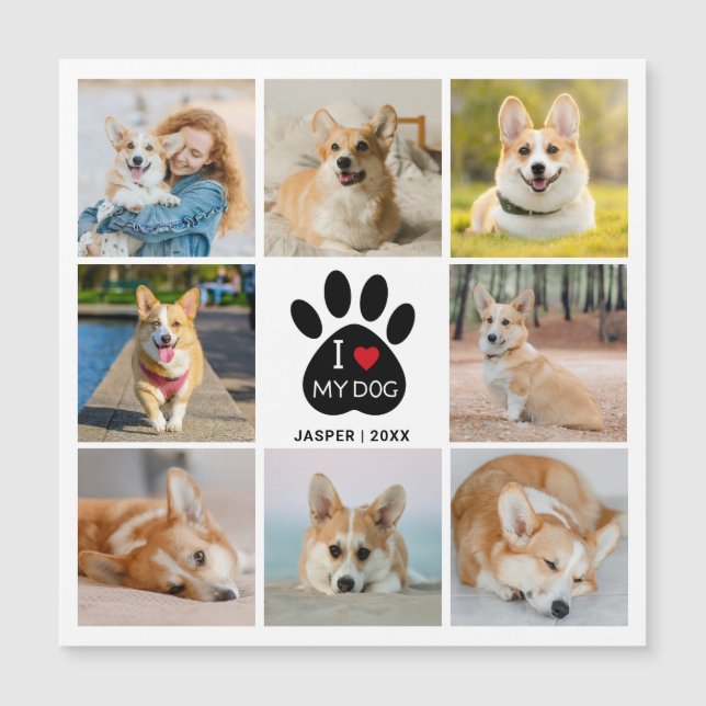 8 Foto Collage Hjärta Jag älskar min hund Magnetis (Framsida)