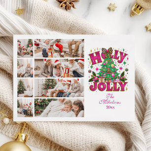 8 Foto Glitter Leopard Bow Holly Jolly Julkort