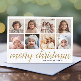 8 Foto God Jul Script Guld Damast Julkort