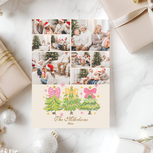 8 Foto Ljusa Band Träd Jul Familj Julkort
