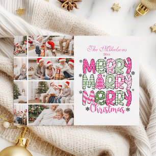 8 Foto Rosa Grön God Jul Högtid Julkort