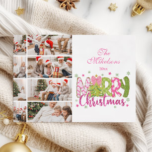 8 Foto Rosa Grön Slinga Träd God Jul Julkort