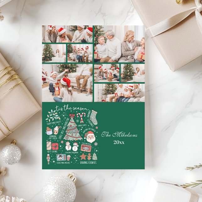 8 Foto Tis the Season Retro Grönt jul Julkort (Skapare uppladdad)