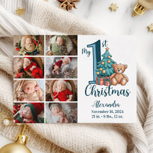8 Fotoblå Teddy Baby 1:a jul Julkort