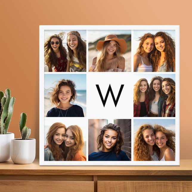 8 Fotocollage Anpassad Monogram Svart och Vitt Canvastryck (Photo Collage - Custom Wall Art)