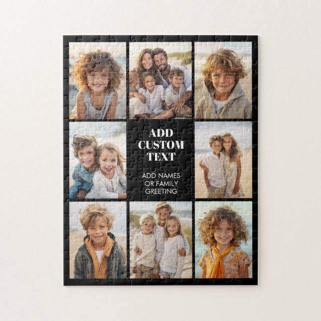 8 Fotocollage Grid - Centertext Svart Vitt Pussel (Vertikal)