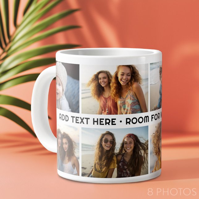 8 Fotokollage 1 textrad - CAN Redigera Färg Jumbo Mugg (Custom Photo Collage Mug)
