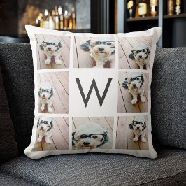 8 Fotokollage Anpassad Monogram Svart och Vitt Kudde