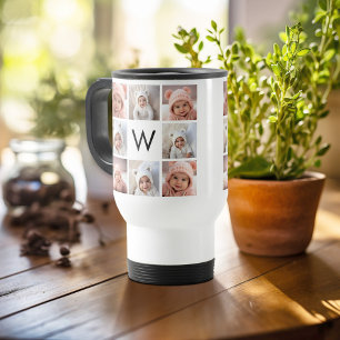 8 Fotokollage Anpassad Monogram Svart och Vitt Resemugg