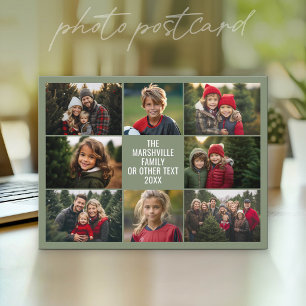 8 Fotokollage - Anpassad text - Grön bakgrund Vykort